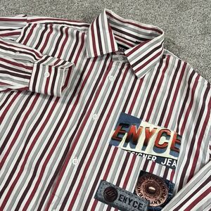 VTG Enyce Shirt L Red White Stripe Long‎ Sleeve Button Up Hip Hop Streetwear Y2K